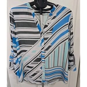 Women's Medium Calvin Klein blue and black geometric print blouse